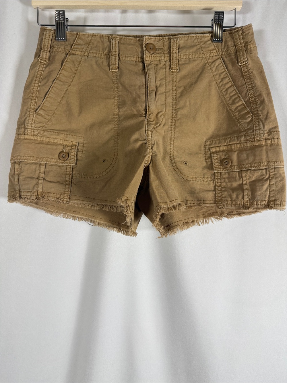 American Eagle Outfitters Tan Frayed-Hem 90s Boyfriend Shorts